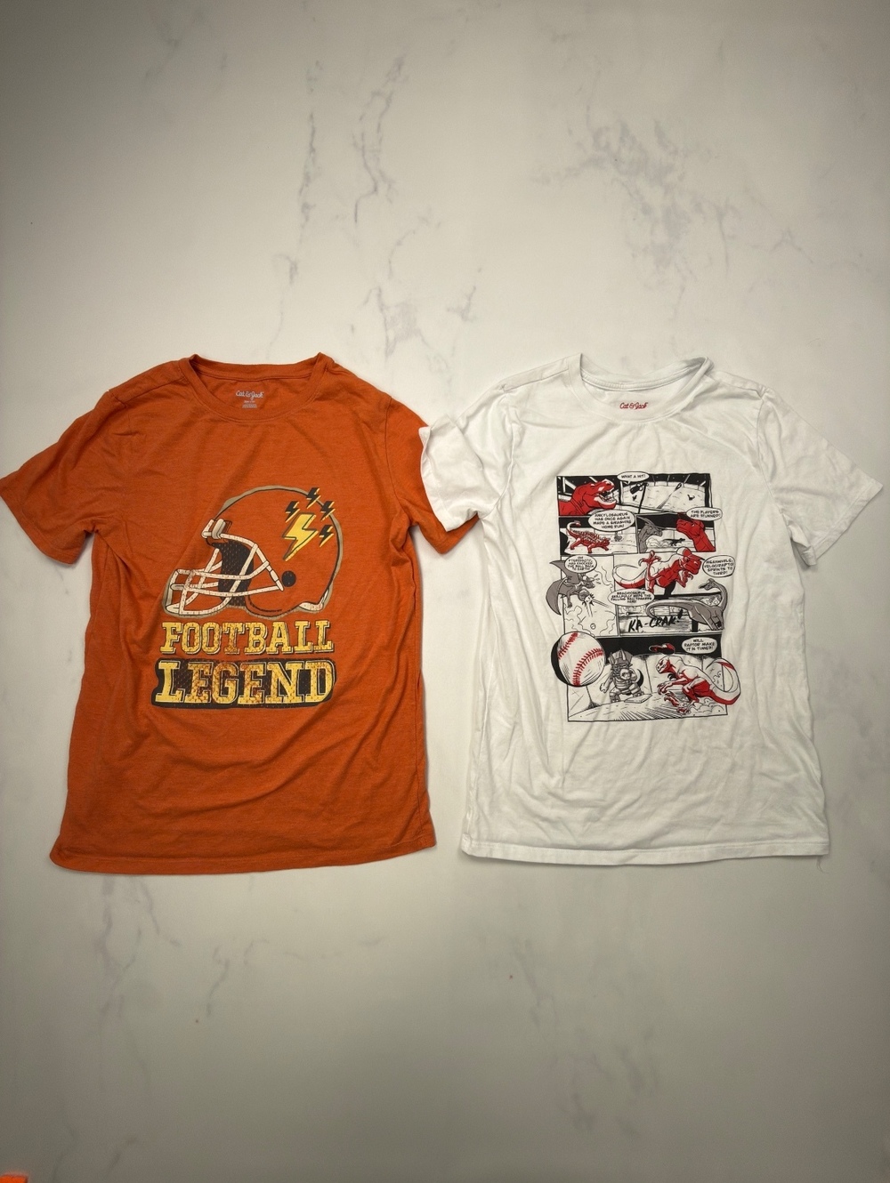 Cat & Jack Graphic T-Shirts Orange White Vintage Comic Lot of 2 - Boys XXL